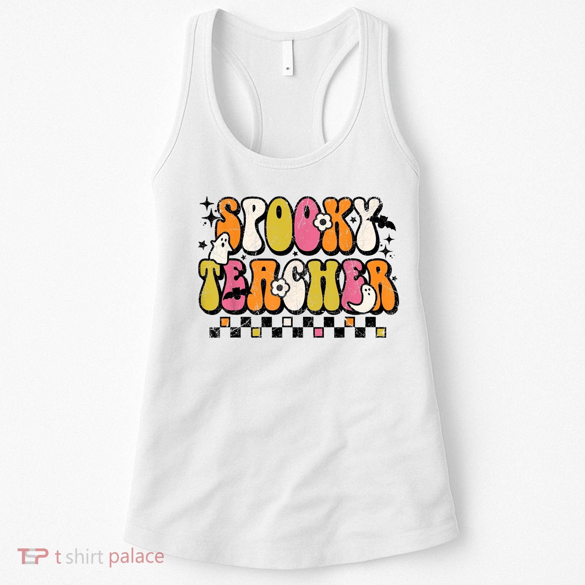Funny Spooky Season Retro Spooky Teacher Halloween Costume Women's Tank Top