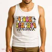 Funny Spooky Season Retro Spooky Teacher Halloween Costume Tank Top thumb 3