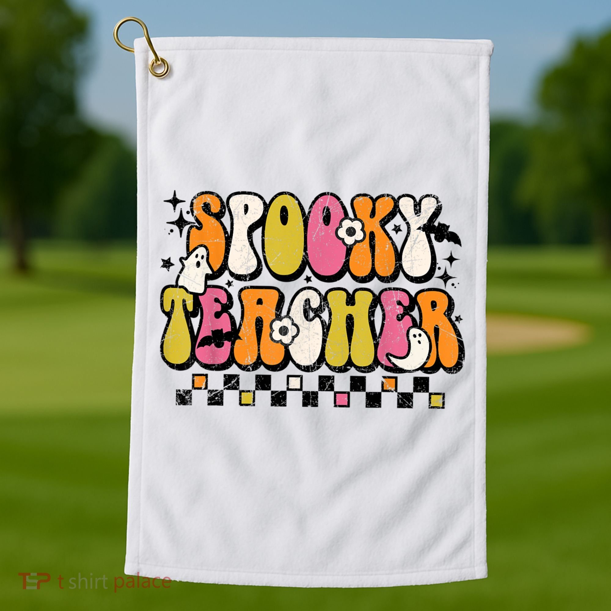 Funny Spooky Season Retro Spooky Teacher Halloween Costume Golf Towel