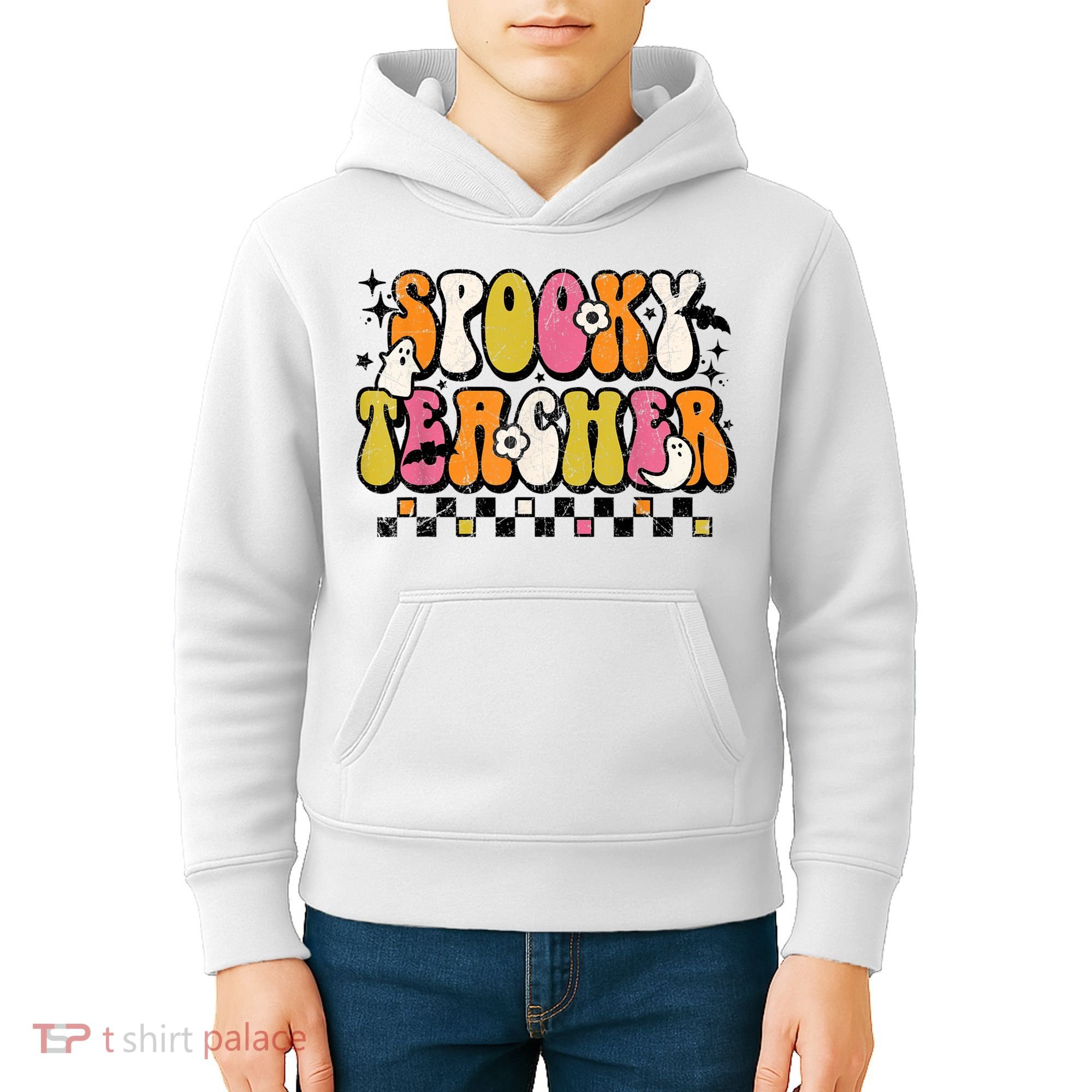 Funny Spooky Season Retro Spooky Teacher Halloween Costume Kids Hoodie