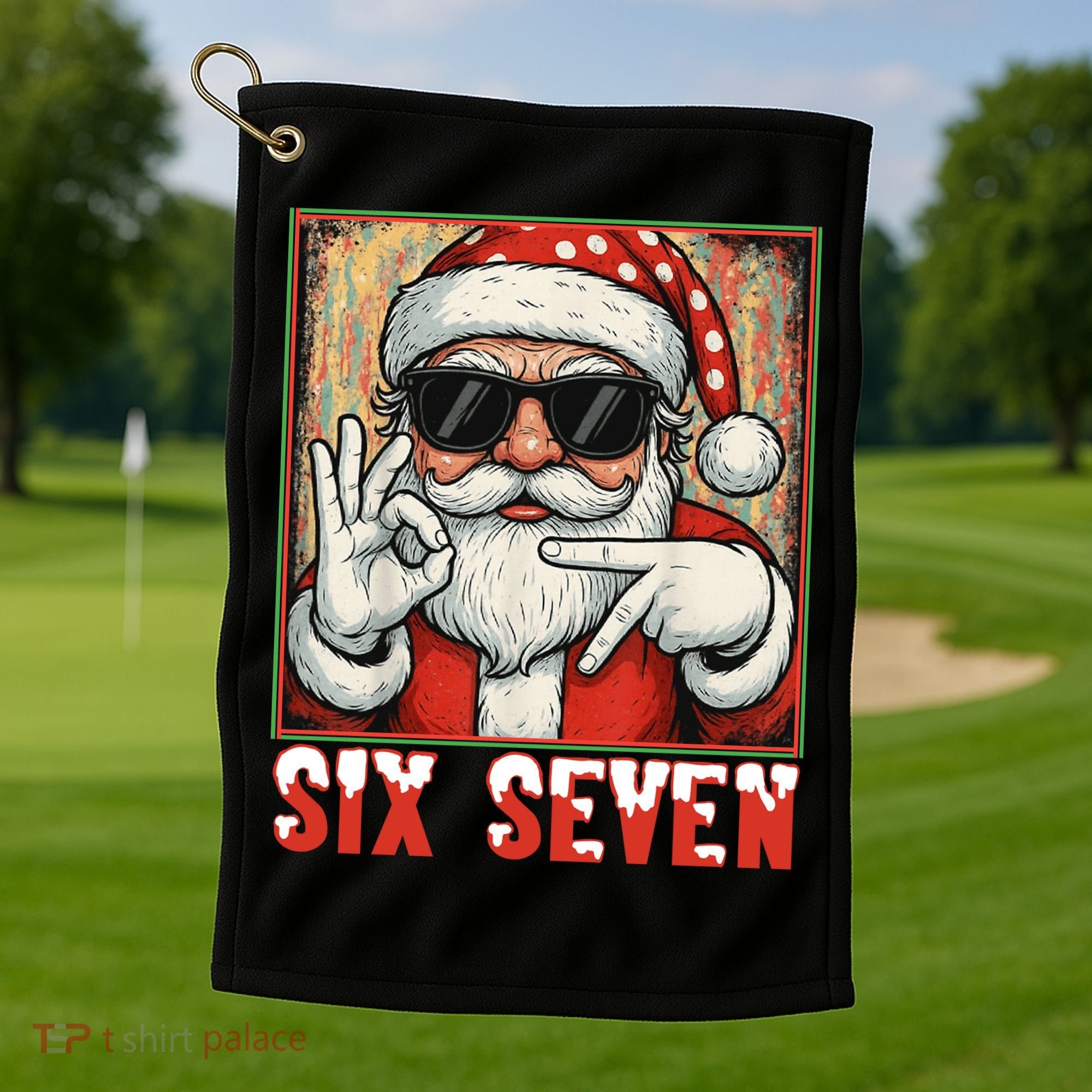 Funny Six Seven Meme Christmas Cool Santa Saying  Golf Towel