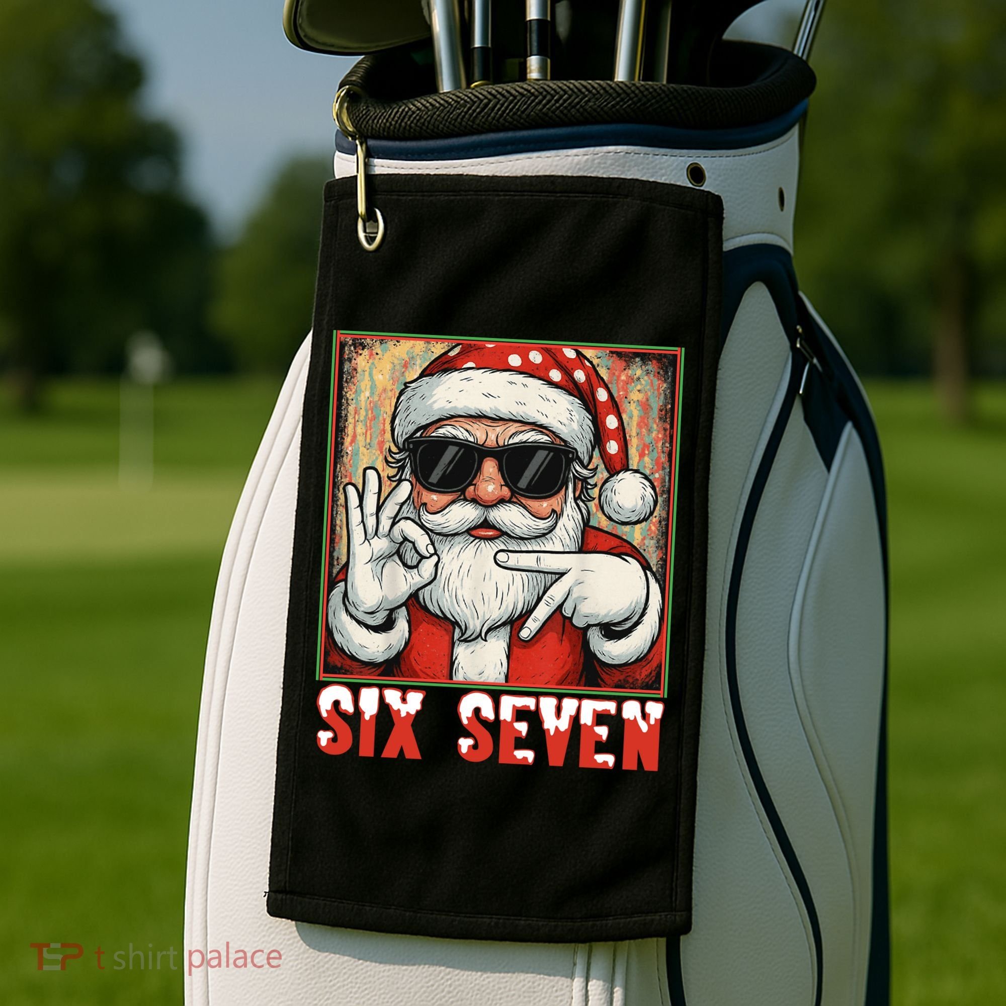 Funny Six Seven Meme Christmas Cool Santa Saying  Golf Towel