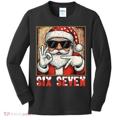 Funny Six Seven Meme Christmas Cool Santa Saying  Kids Long Sleeve Shirt