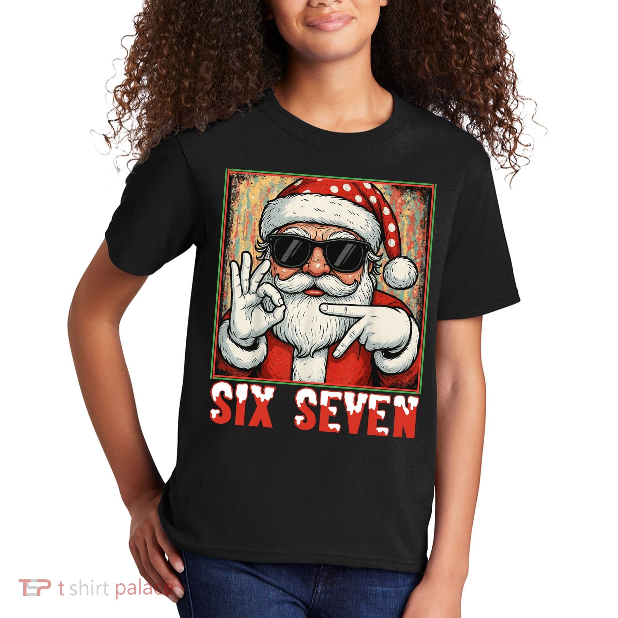 Funny Six Seven Meme Christmas Cool Santa Saying  Kids T-Shirt