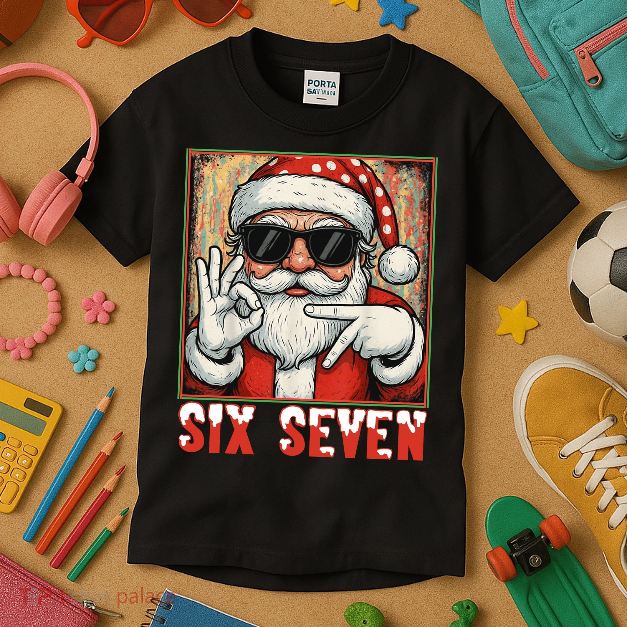 Funny Six Seven Meme Christmas Cool Santa Saying  Kids T-Shirt