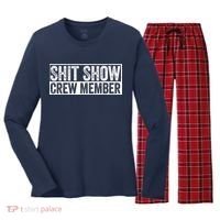 Funny Shit Show Crew Member Funny Quote Gift Women's Long Sleeve Flannel Pajama Set  thumb 0