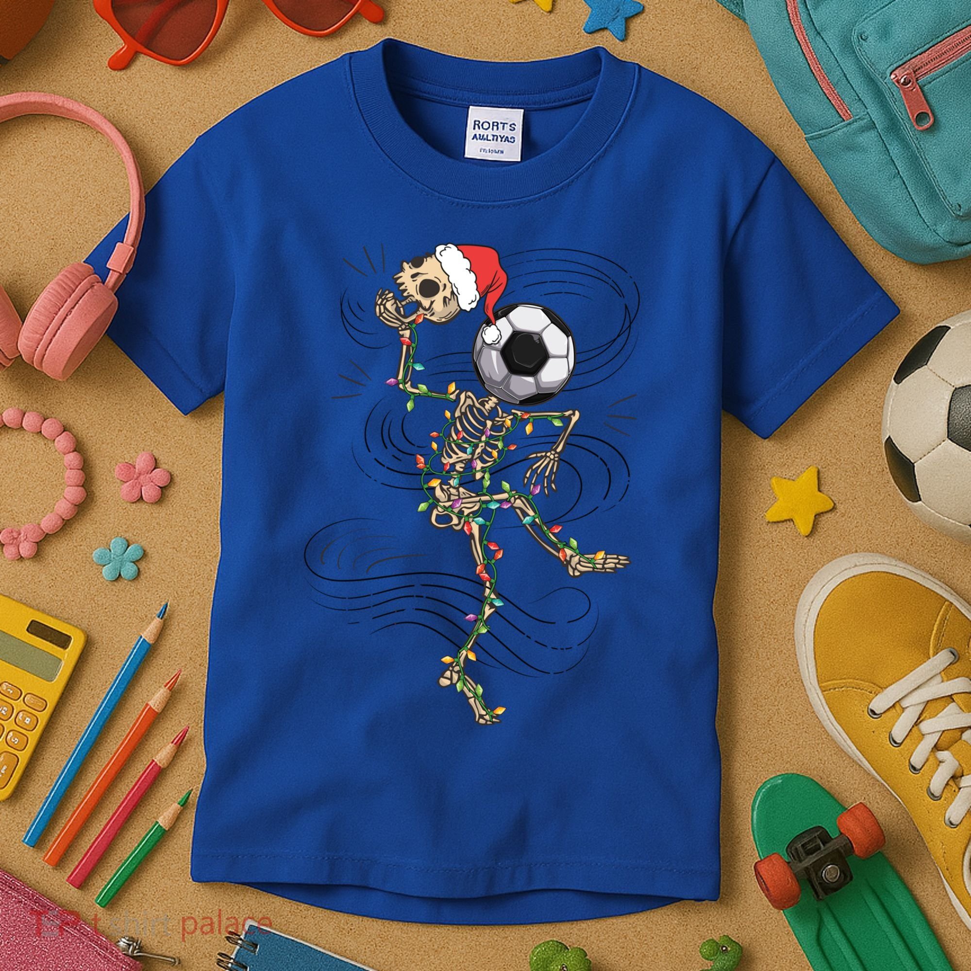 Funny Skeleton Soccer Ball Christmas Boys Xmas Gift Kids T-Shirt