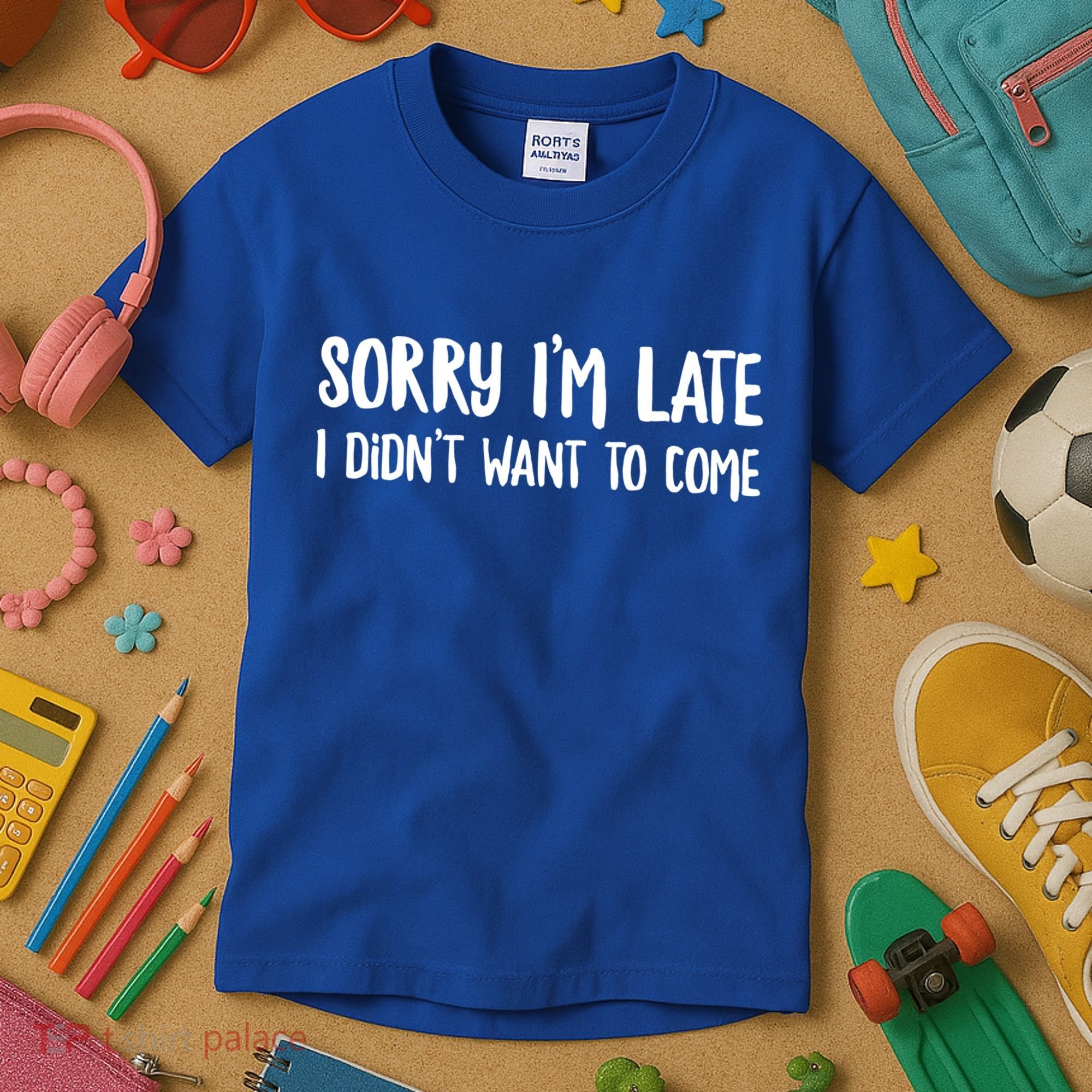 Funny Slacker Saying Sorry Im Late I Didnt Want To Come Gift Kids T-Shirt