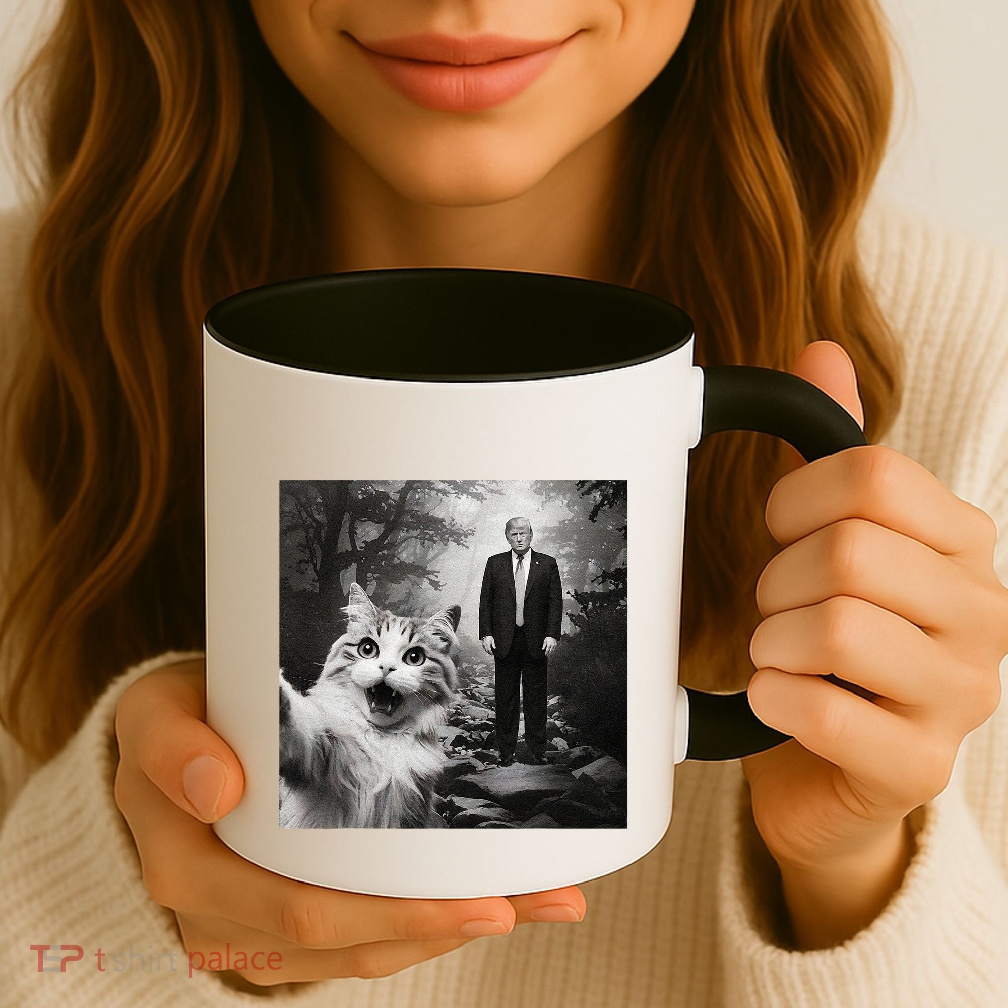 Funny Surprised Scared Cat Selfie With D.Trump Coffee Mug