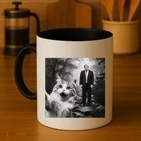 Funny Surprised Scared Cat Selfie With D.Trump Coffee Mug thumb 4