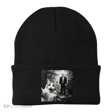 Funny Surprised Scared Cat Selfie With D.Trump Beanie