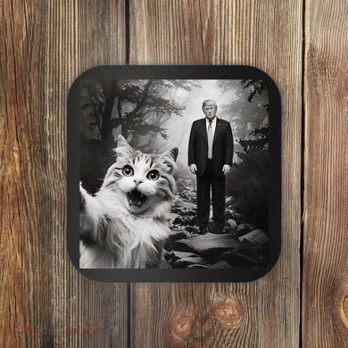Funny Surprised Scared Cat Selfie With D.Trump Coaster