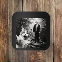 Funny Surprised Scared Cat Selfie With D.Trump Coaster thumb 0
