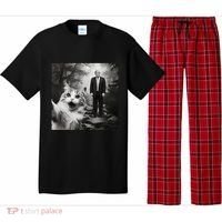 Funny Surprised Scared Cat Selfie With D.Trump Pajama Set thumb 0