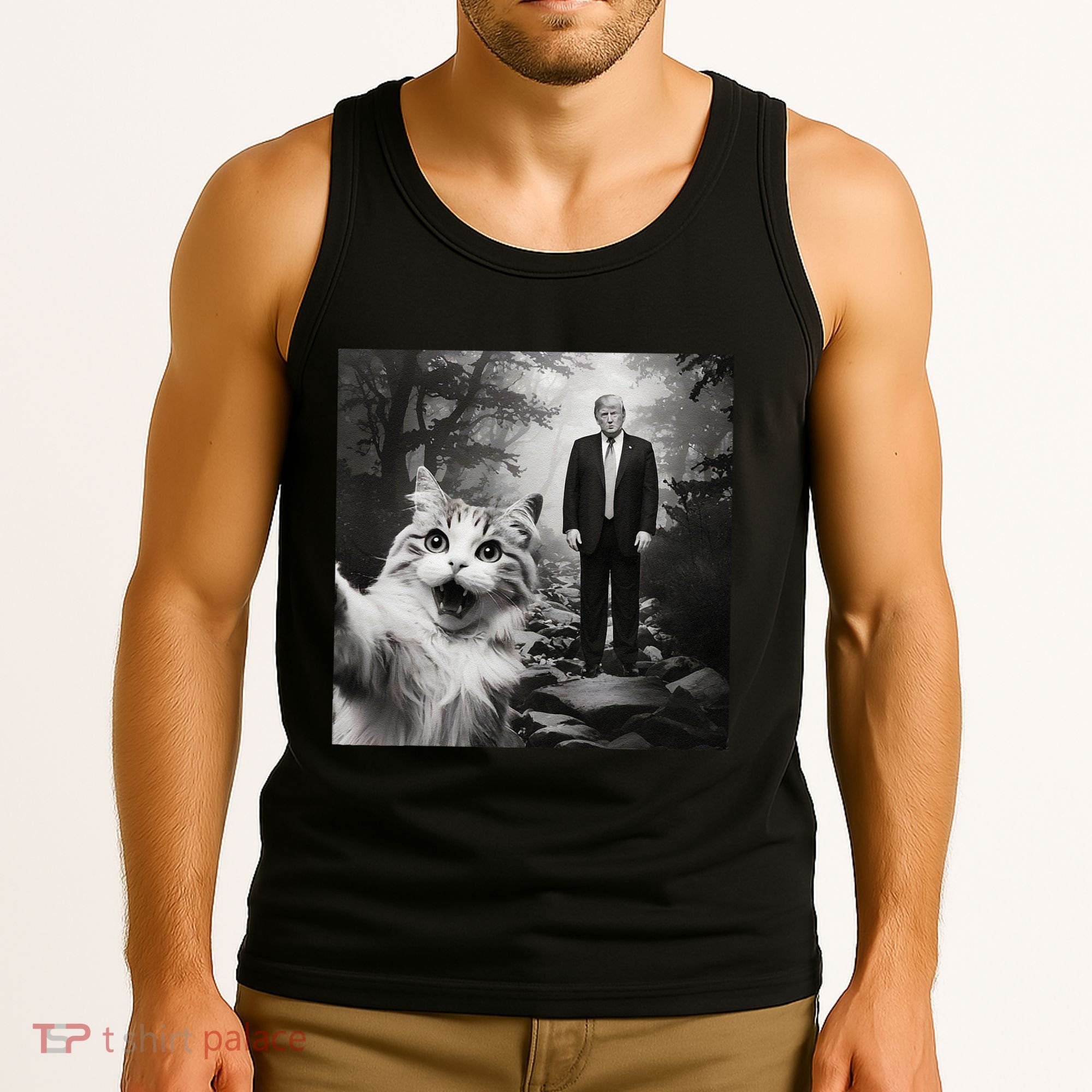 Funny Surprised Scared Cat Selfie With D.Trump Tank Top