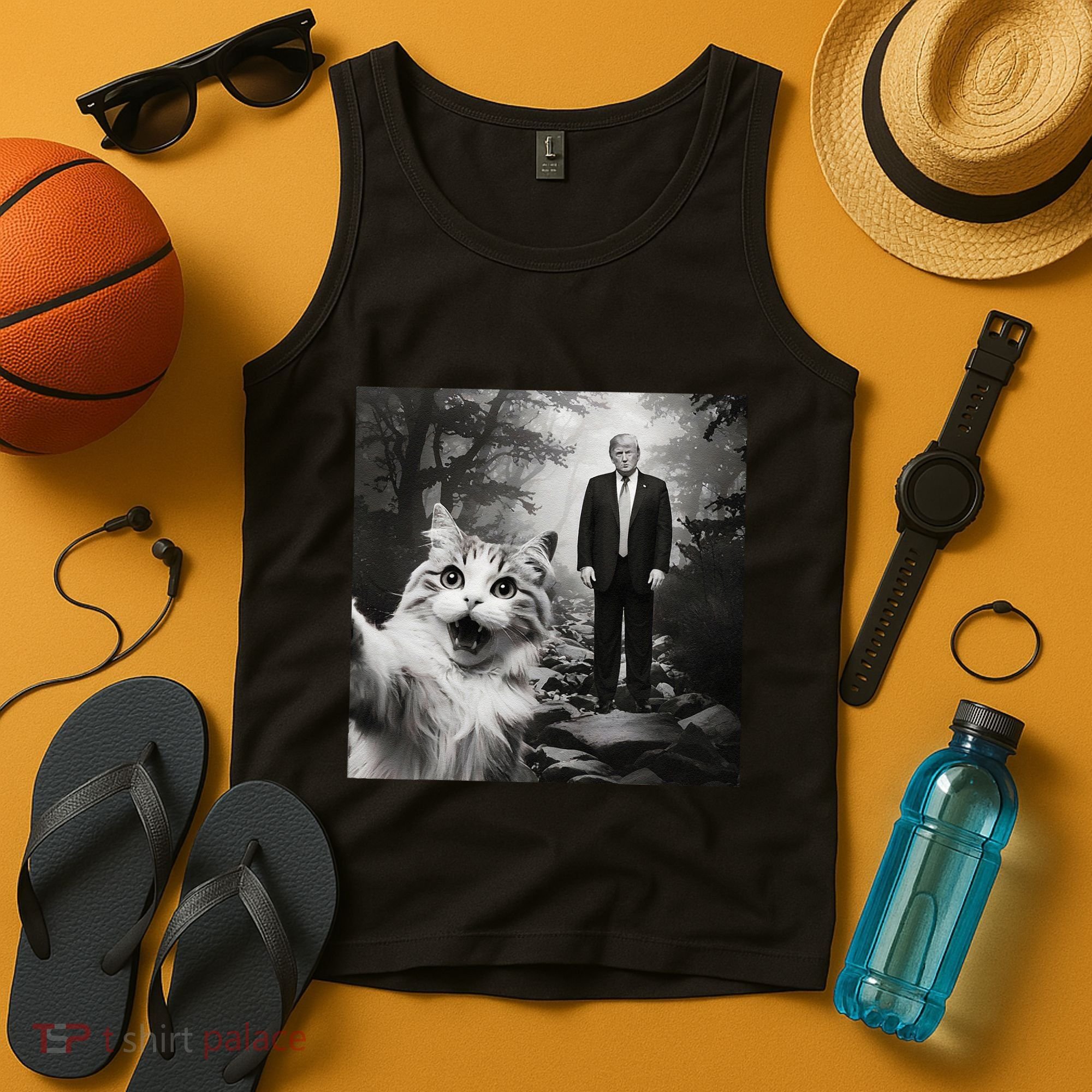 Funny Surprised Scared Cat Selfie With D.Trump Tank Top