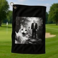 Funny Surprised Scared Cat Selfie With D.Trump Golf Towel thumb 1