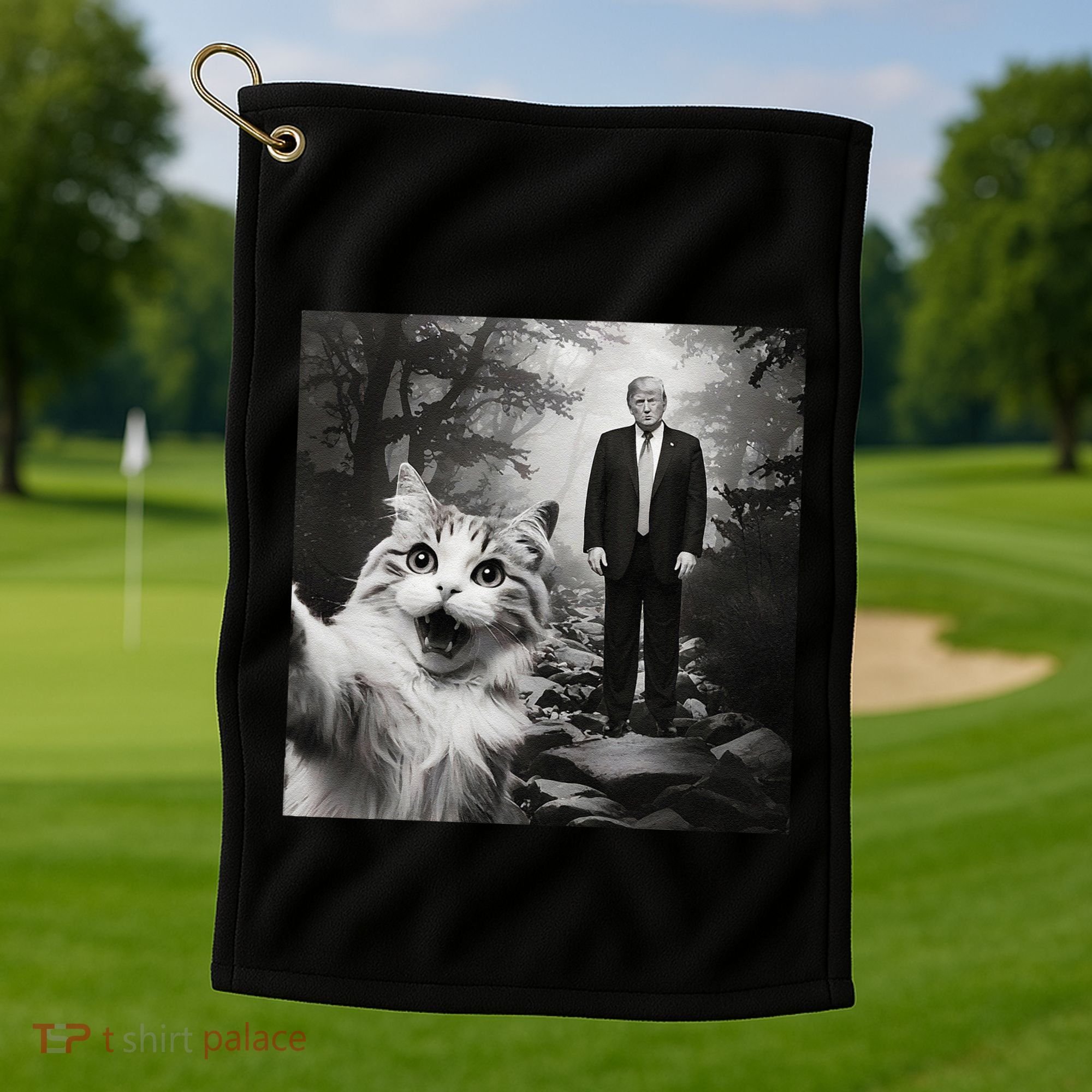 Funny Surprised Scared Cat Selfie With D.Trump Golf Towel