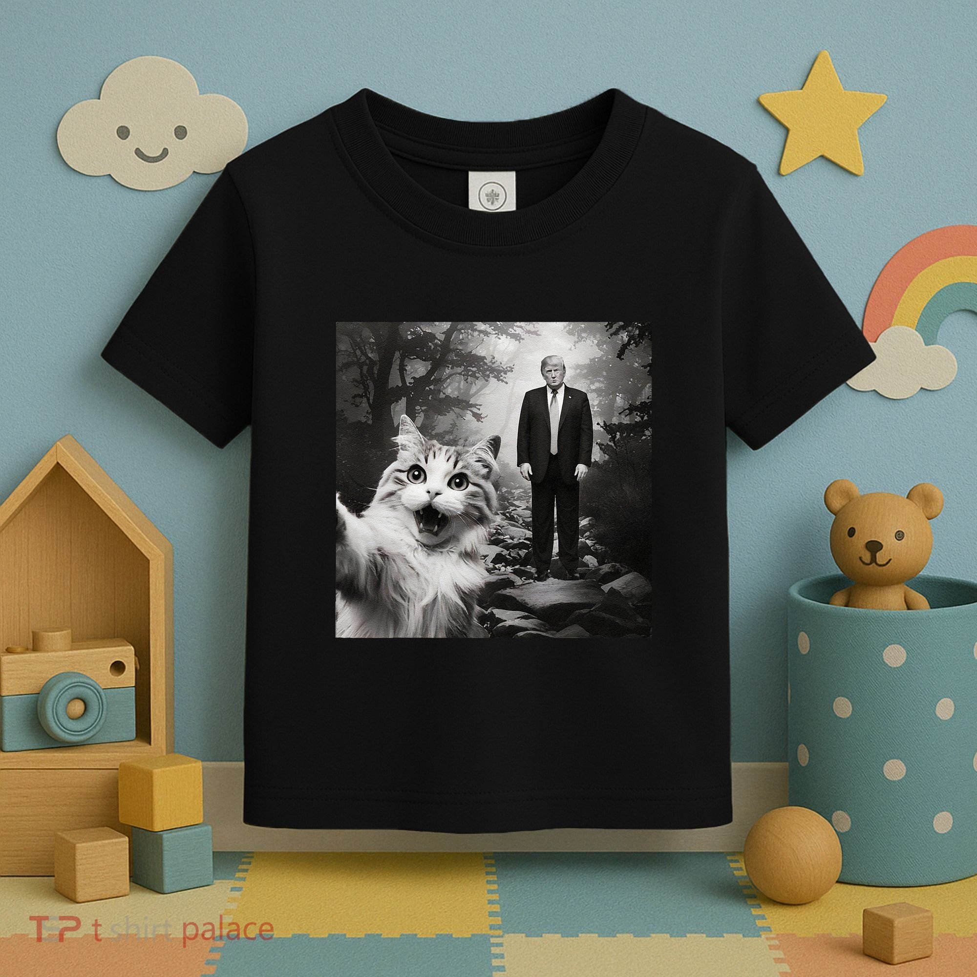 Funny Surprised Scared Cat Selfie With D.Trump Toddler T-Shirt