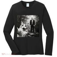 Funny Surprised Scared Cat Selfie With D.Trump Women's Long Sleeve Shirt thumb 0