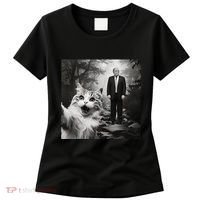 Funny Surprised Scared Cat Selfie With D.Trump Women's T-Shirt thumb 0
