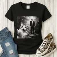 Funny Surprised Scared Cat Selfie With D.Trump Women's T-Shirt thumb 3