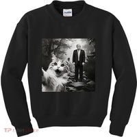 Funny Surprised Scared Cat Selfie With D.Trump Kids Sweatshirt thumb 0