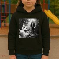 Funny Surprised Scared Cat Selfie With D.Trump Kids Hoodie thumb 3