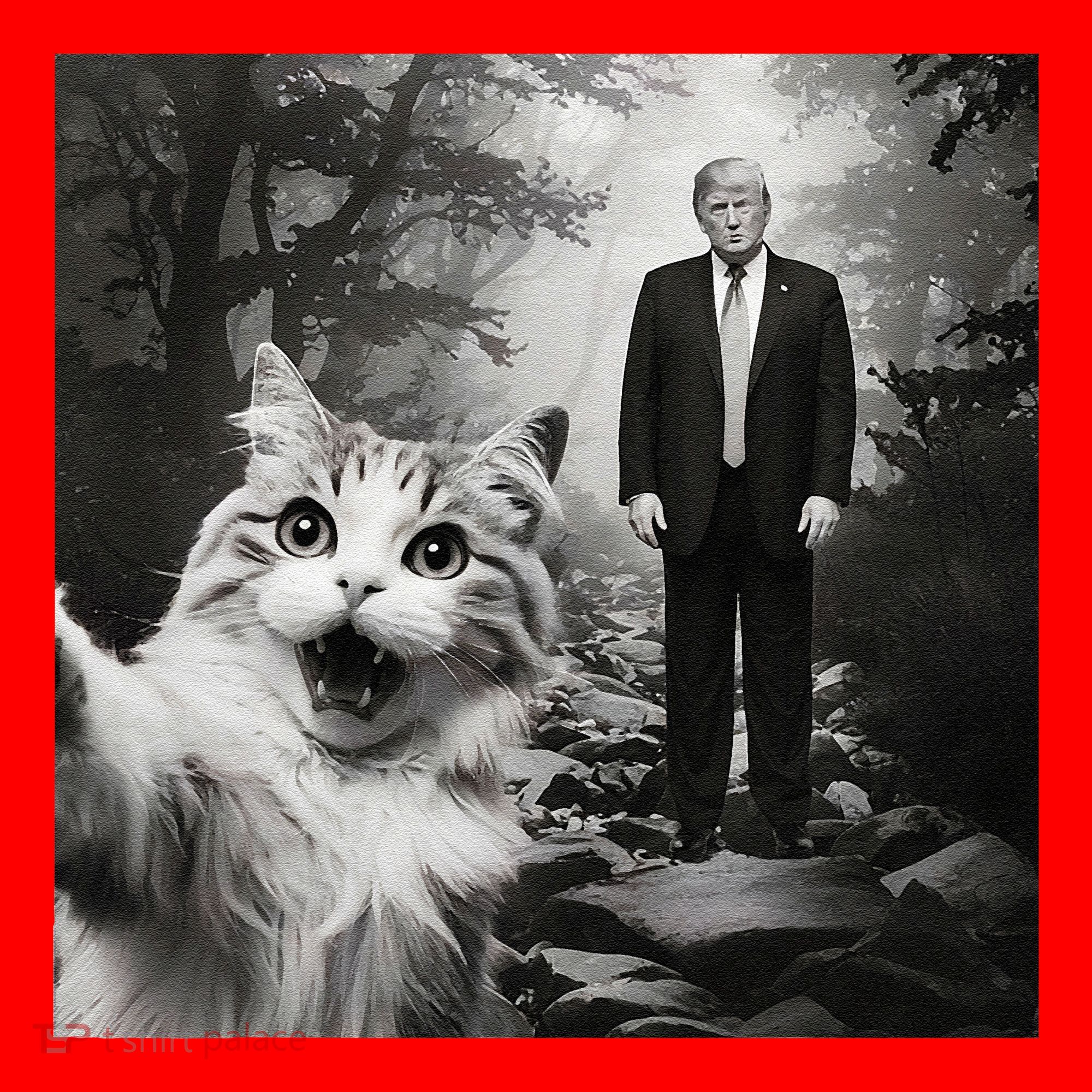 Funny Surprised Scared Cat Selfie With D.Trump Santa Hat