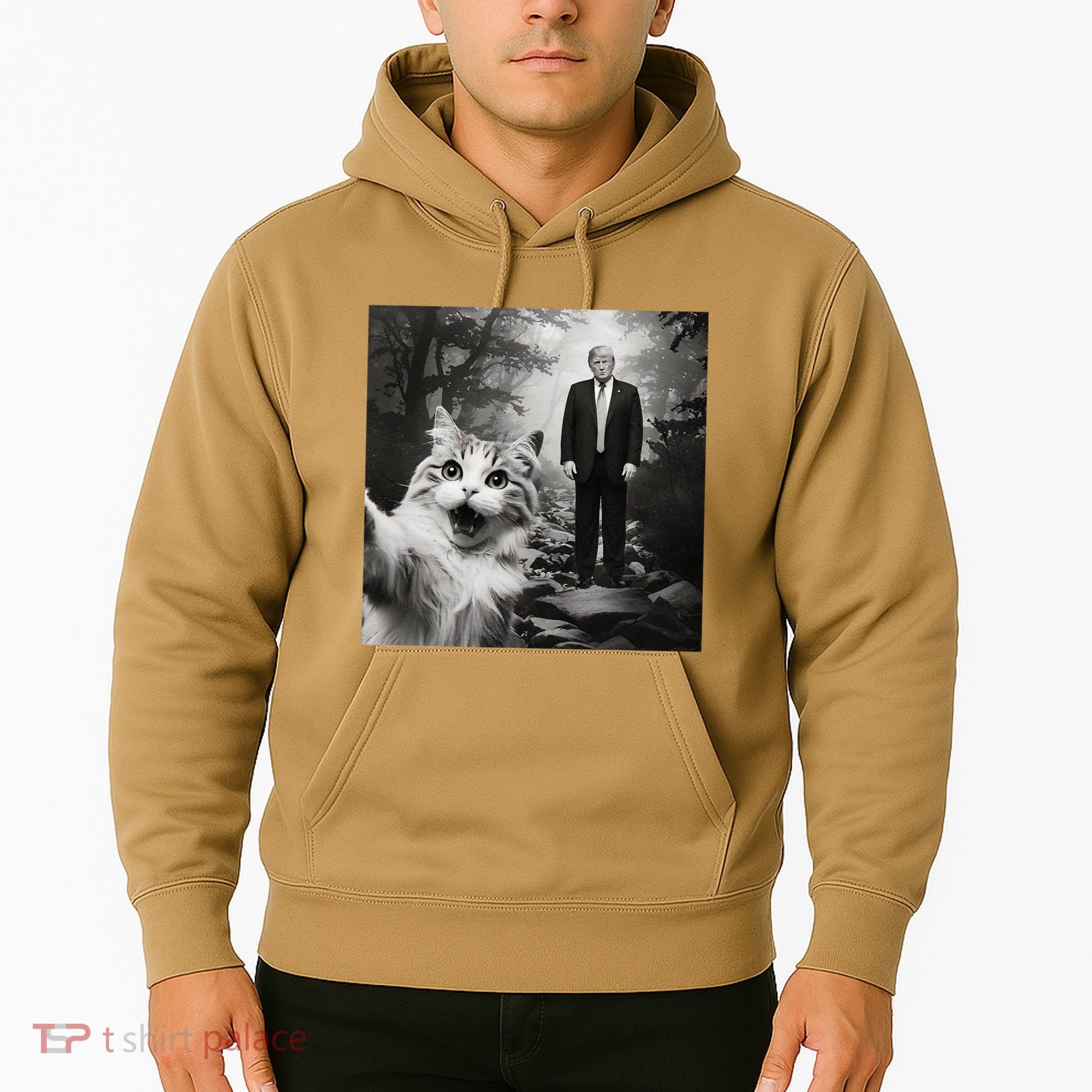 Funny Surprised Scared Cat Selfie With D.Trump Hoodie
