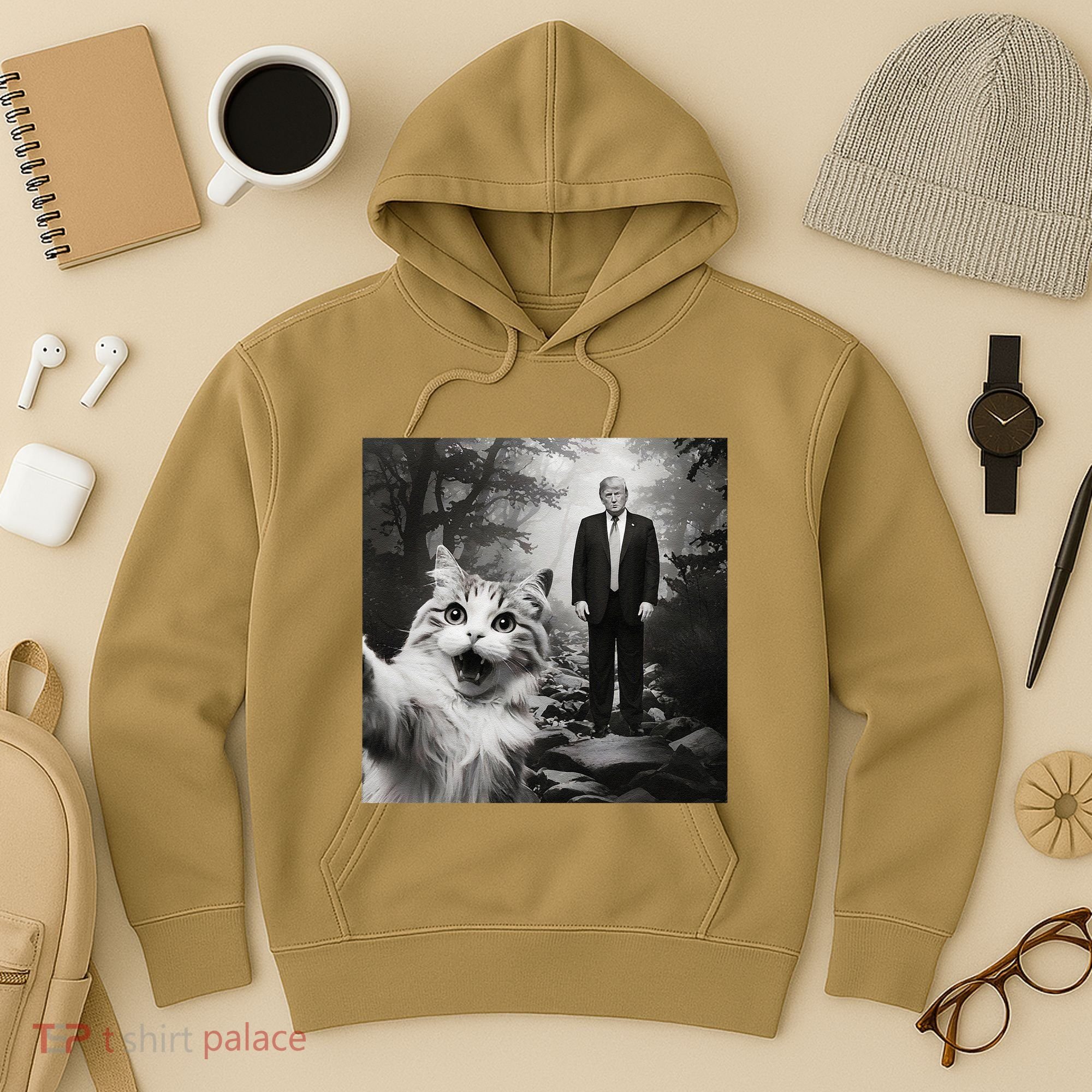 Funny Surprised Scared Cat Selfie With D.Trump Hoodie