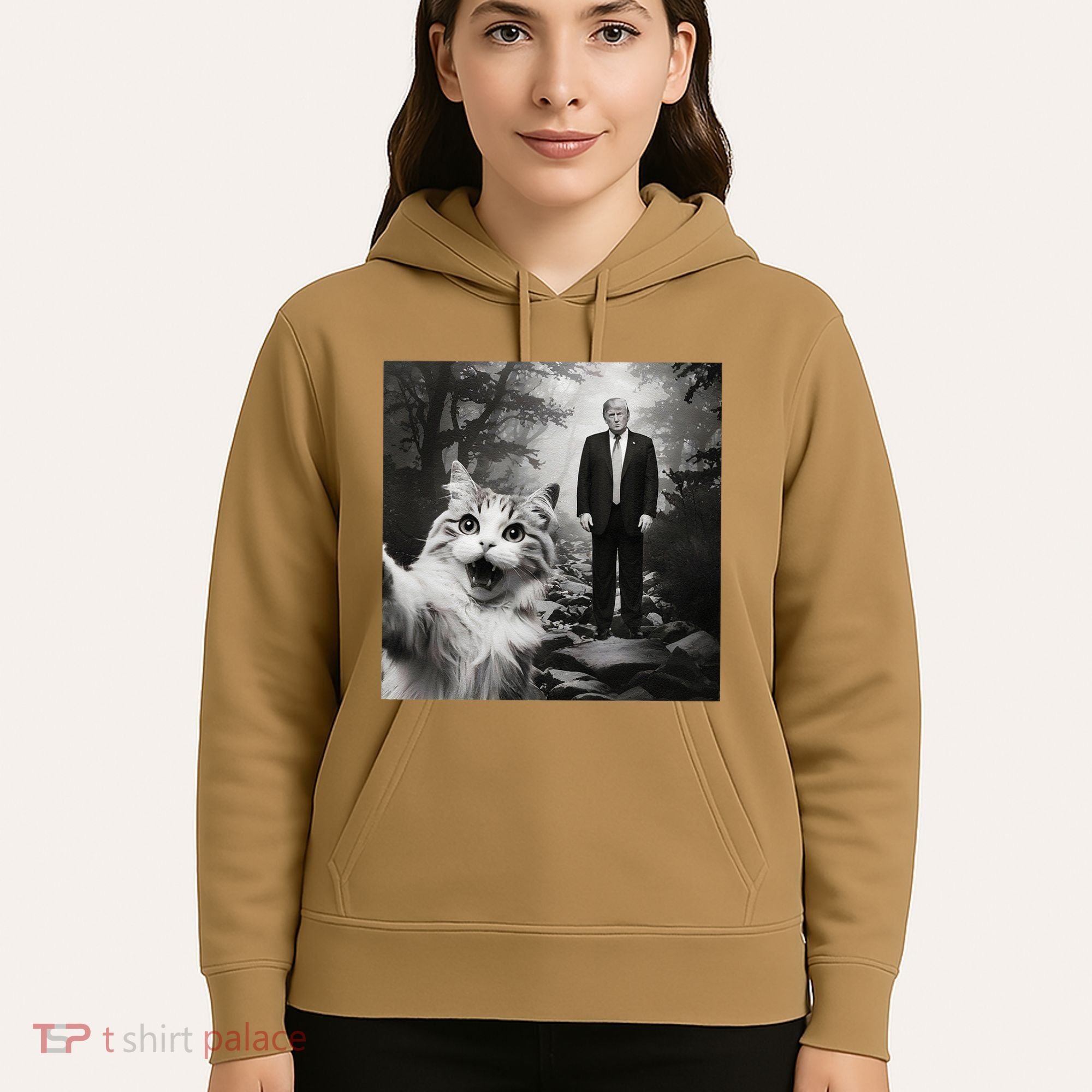 Funny Surprised Scared Cat Selfie With D.Trump Hoodie