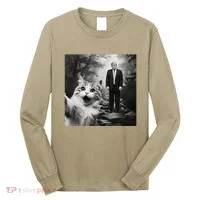 Funny Surprised Scared Cat Selfie With D.Trump Long Sleeve Shirt thumb 0