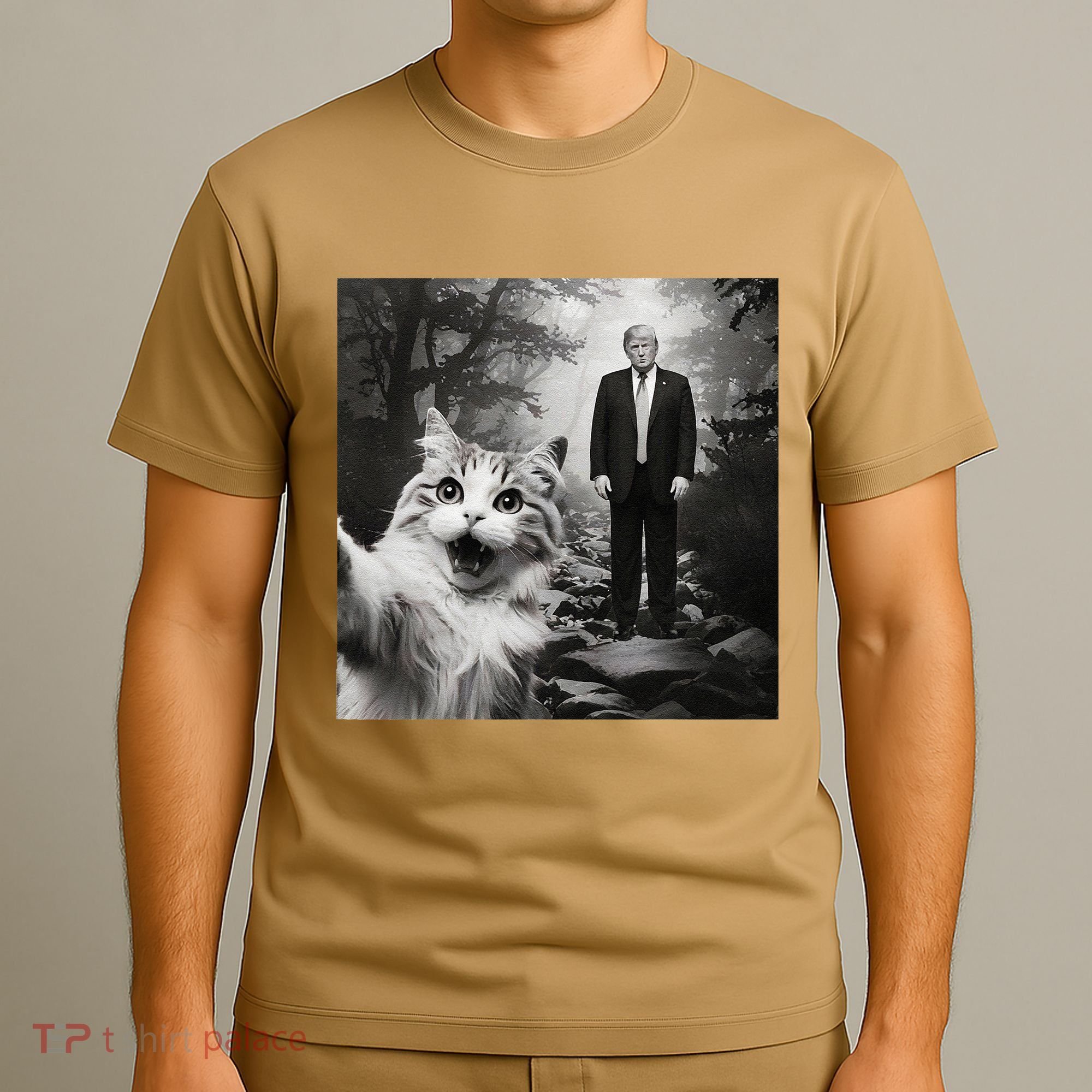 Funny Surprised Scared Cat Selfie With D.Trump T-Shirt