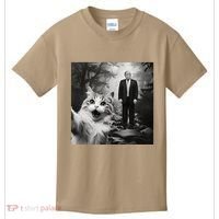 Funny Surprised Scared Cat Selfie With D.Trump Kids T-Shirt thumb 0