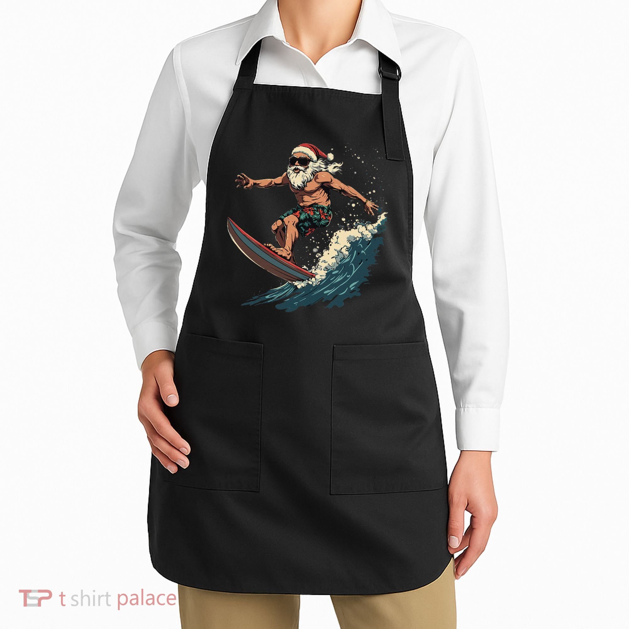 Fun Surfing Santa Christmas Santa Catching Waves Surf Lover Apron