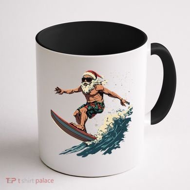 Fun Surfing Santa Christmas Santa Catching Waves Surf Lover Coffee Mug back