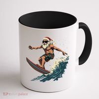 Fun Surfing Santa Christmas Santa Catching Waves Surf Lover Coffee Mug thumb 1