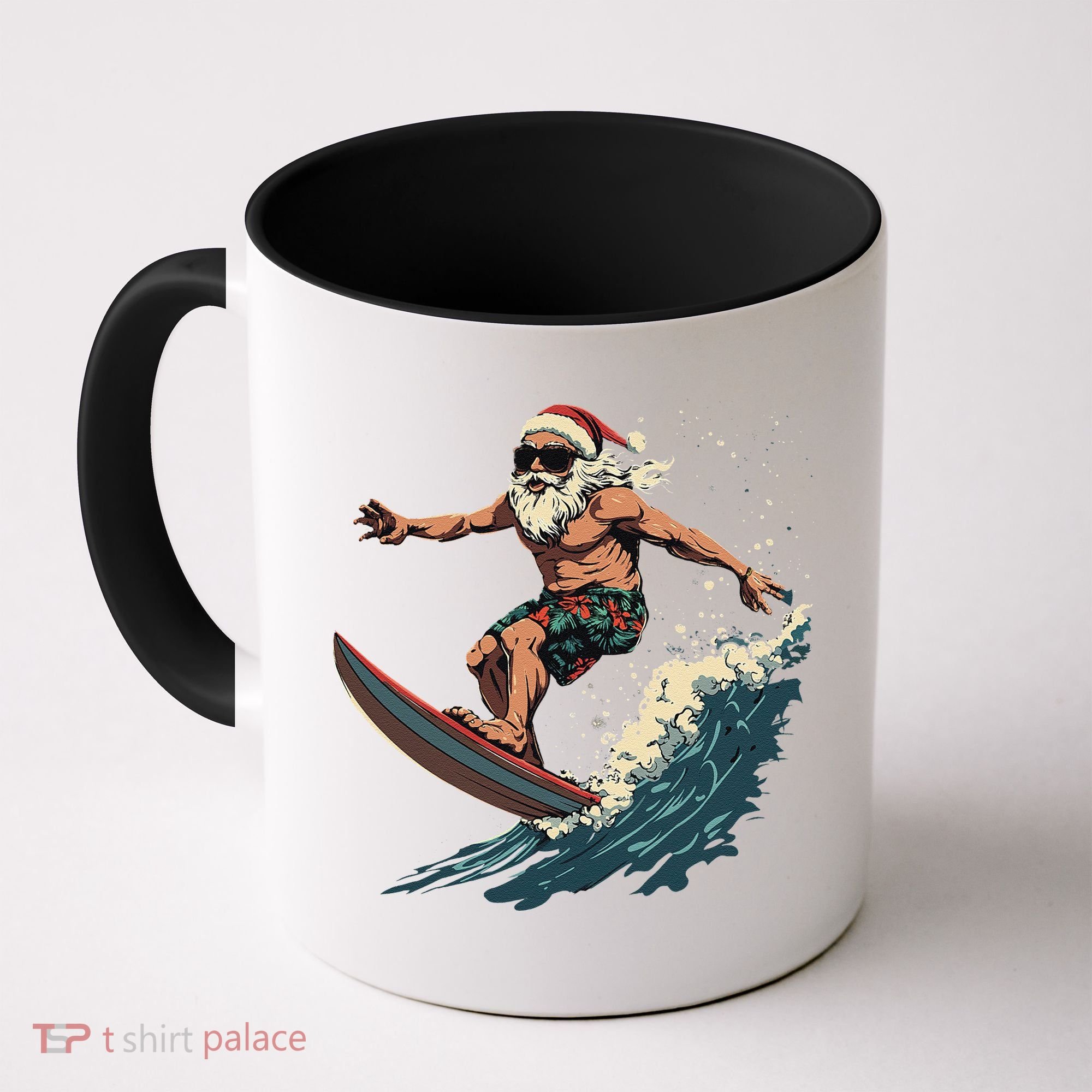 Fun Surfing Santa Christmas Santa Catching Waves Surf Lover Coffee Mug