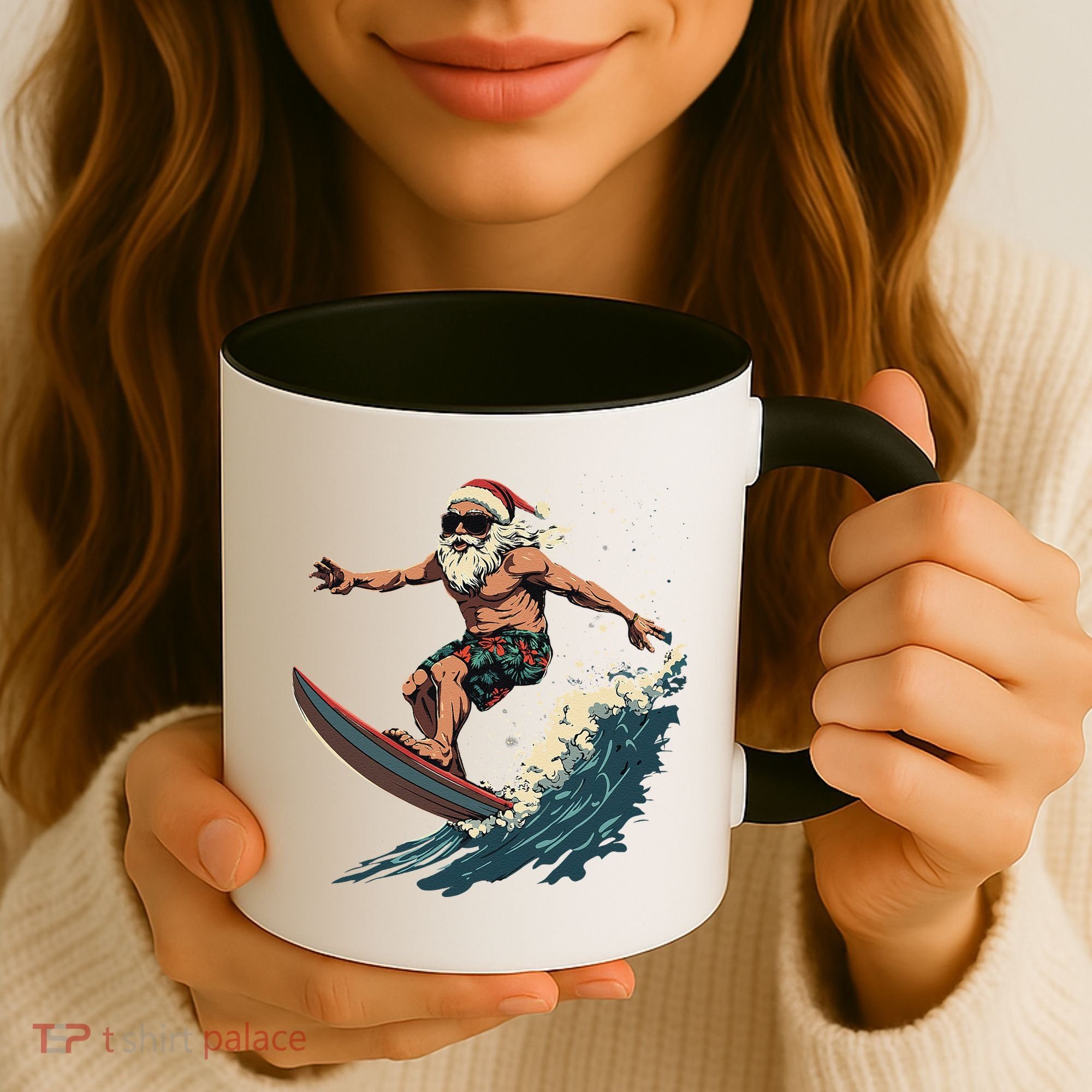 Fun Surfing Santa Christmas Santa Catching Waves Surf Lover Coffee Mug