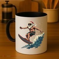 Fun Surfing Santa Christmas Santa Catching Waves Surf Lover Coffee Mug thumb 4