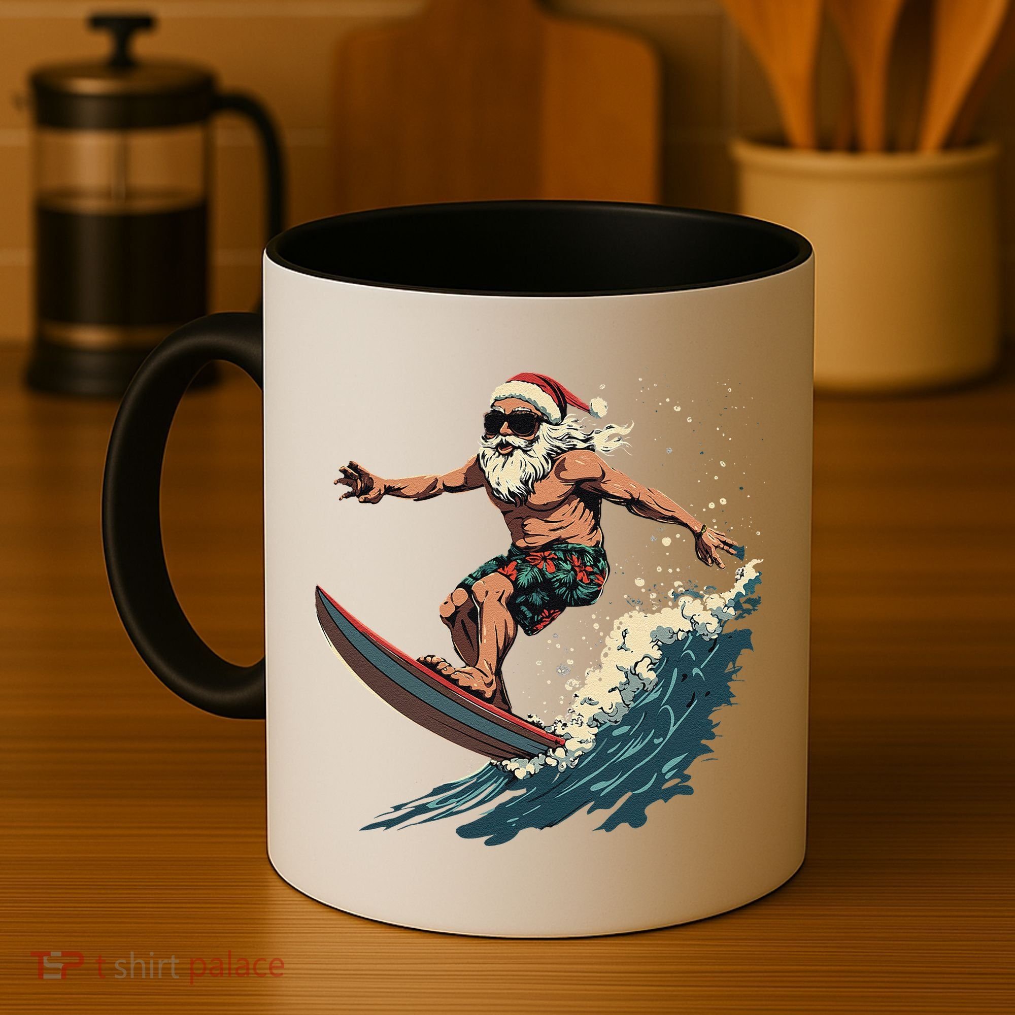 Fun Surfing Santa Christmas Santa Catching Waves Surf Lover Coffee Mug