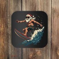 Fun Surfing Santa Christmas Santa Catching Waves Surf Lover Coaster thumb 0