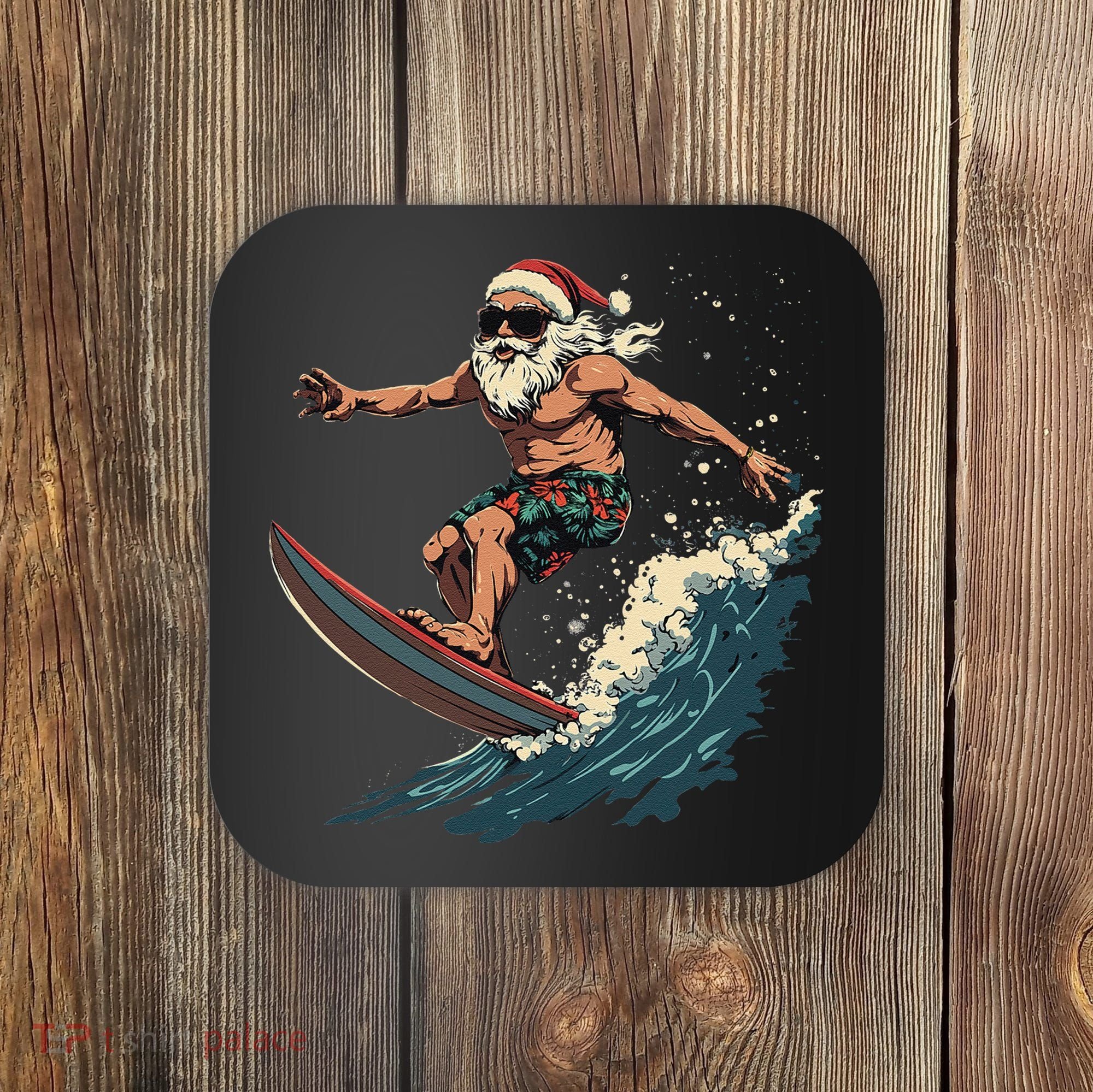 Fun Surfing Santa Christmas Santa Catching Waves Surf Lover Coaster