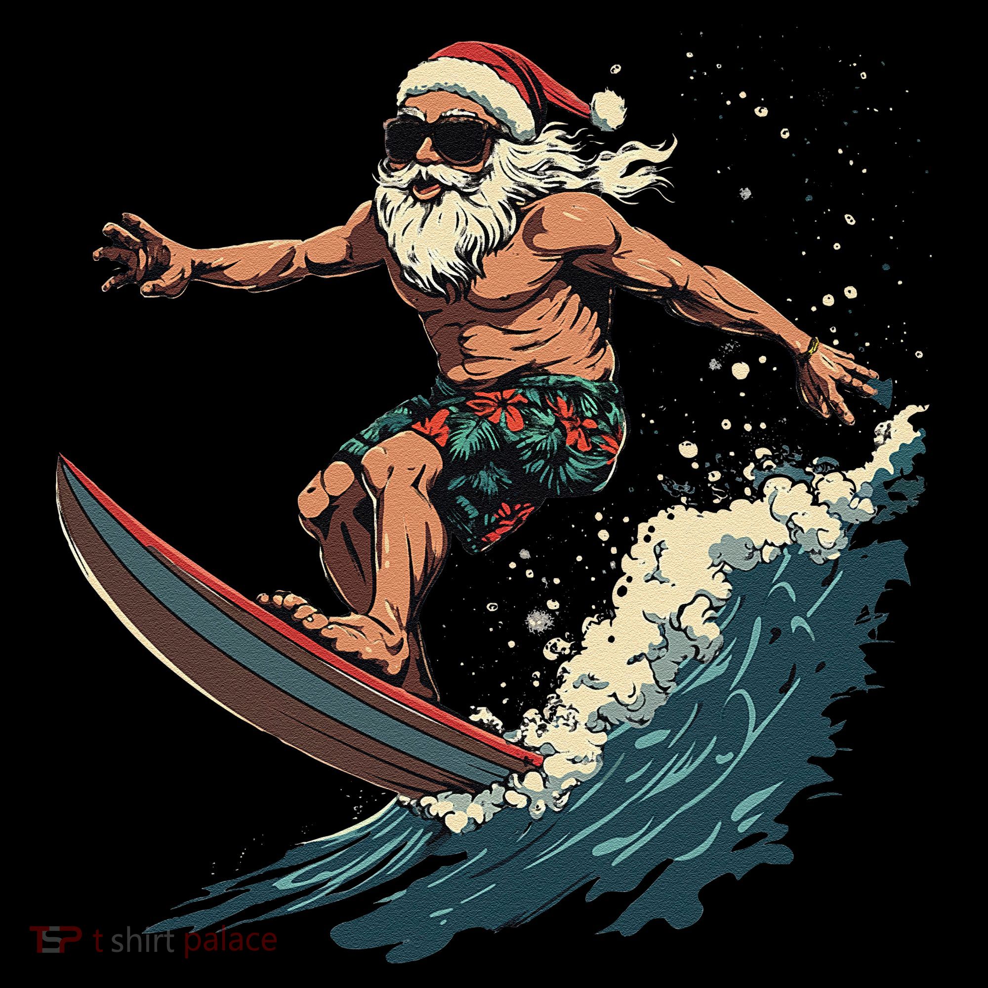 Fun Surfing Santa Christmas Santa Catching Waves Surf Lover Women's Hoodie