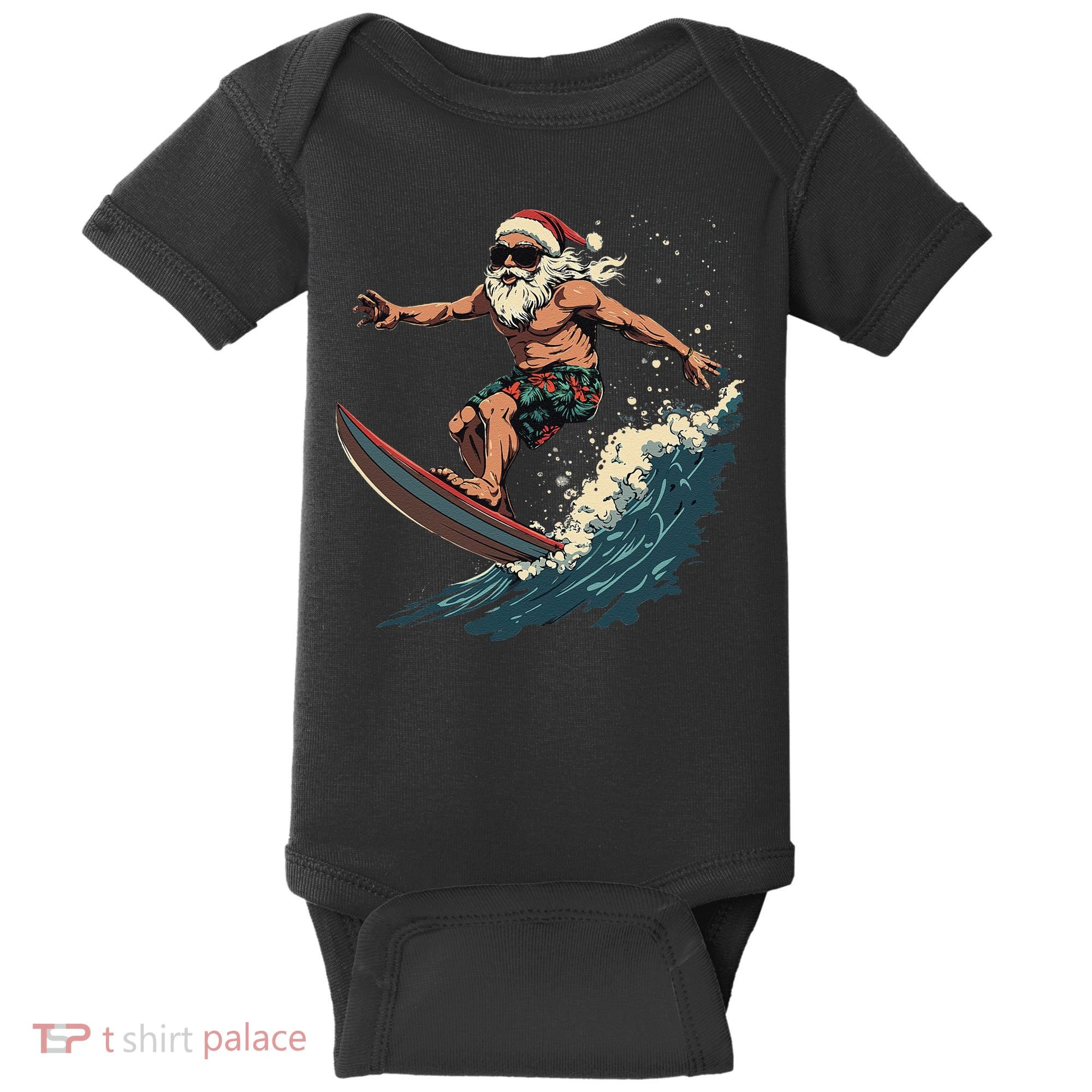 Fun Surfing Santa Christmas Santa Catching Waves Surf Lover Baby Bodysuit