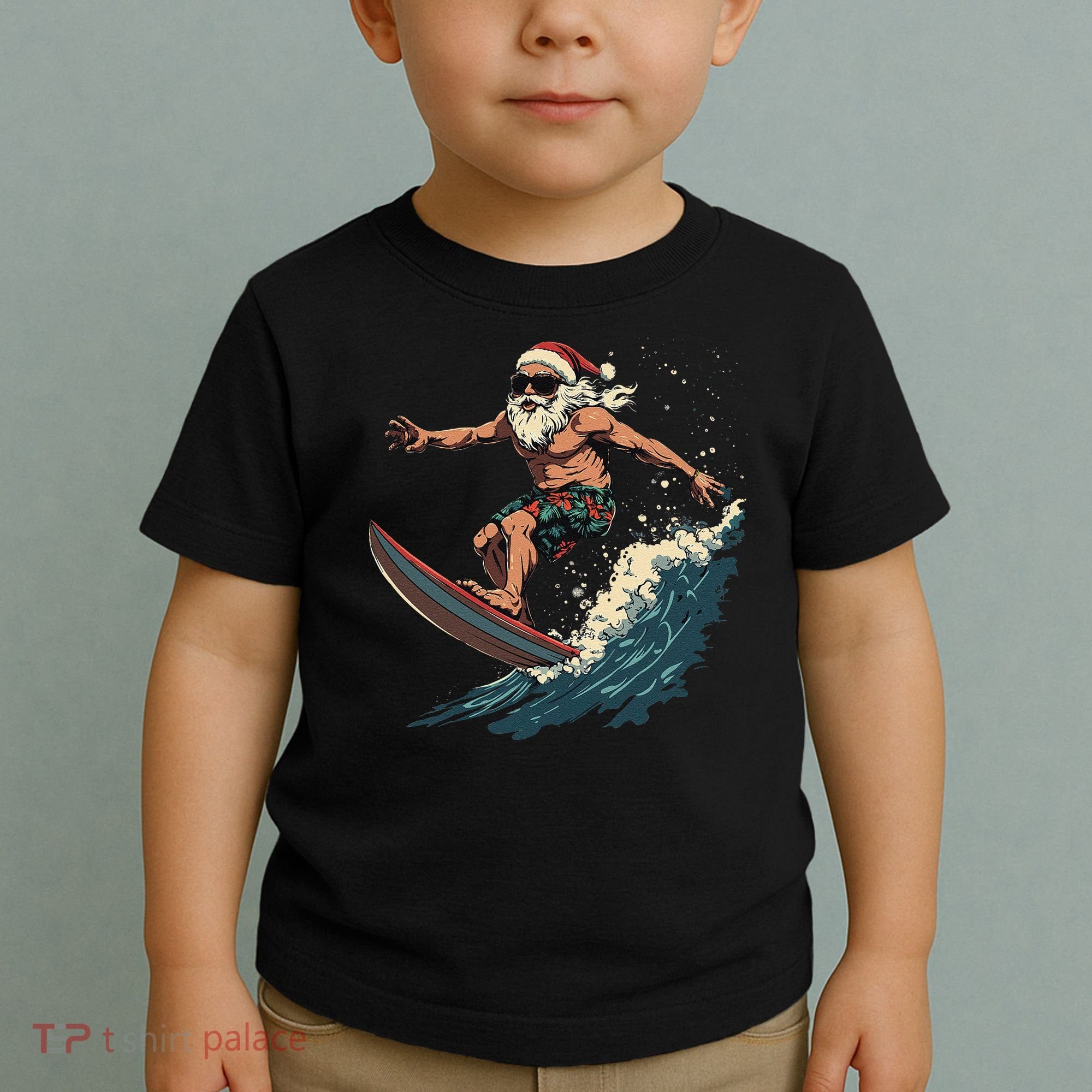 Fun Surfing Santa Christmas Santa Catching Waves Surf Lover Toddler T-Shirt