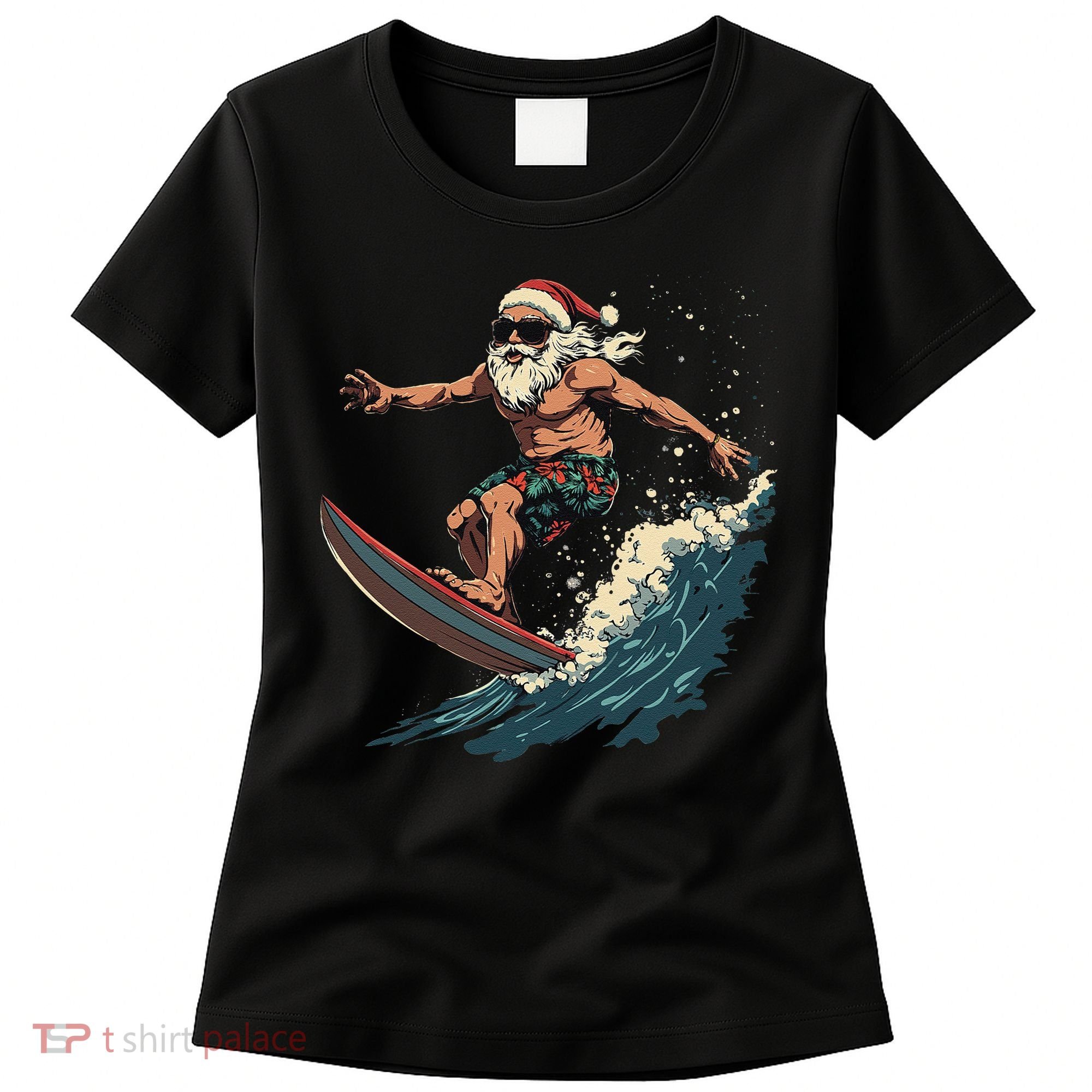 Fun Surfing Santa Christmas Santa Catching Waves Surf Lover Women's T-Shirt