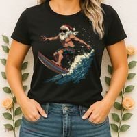 Fun Surfing Santa Christmas Santa Catching Waves Surf Lover Women's T-Shirt thumb 2