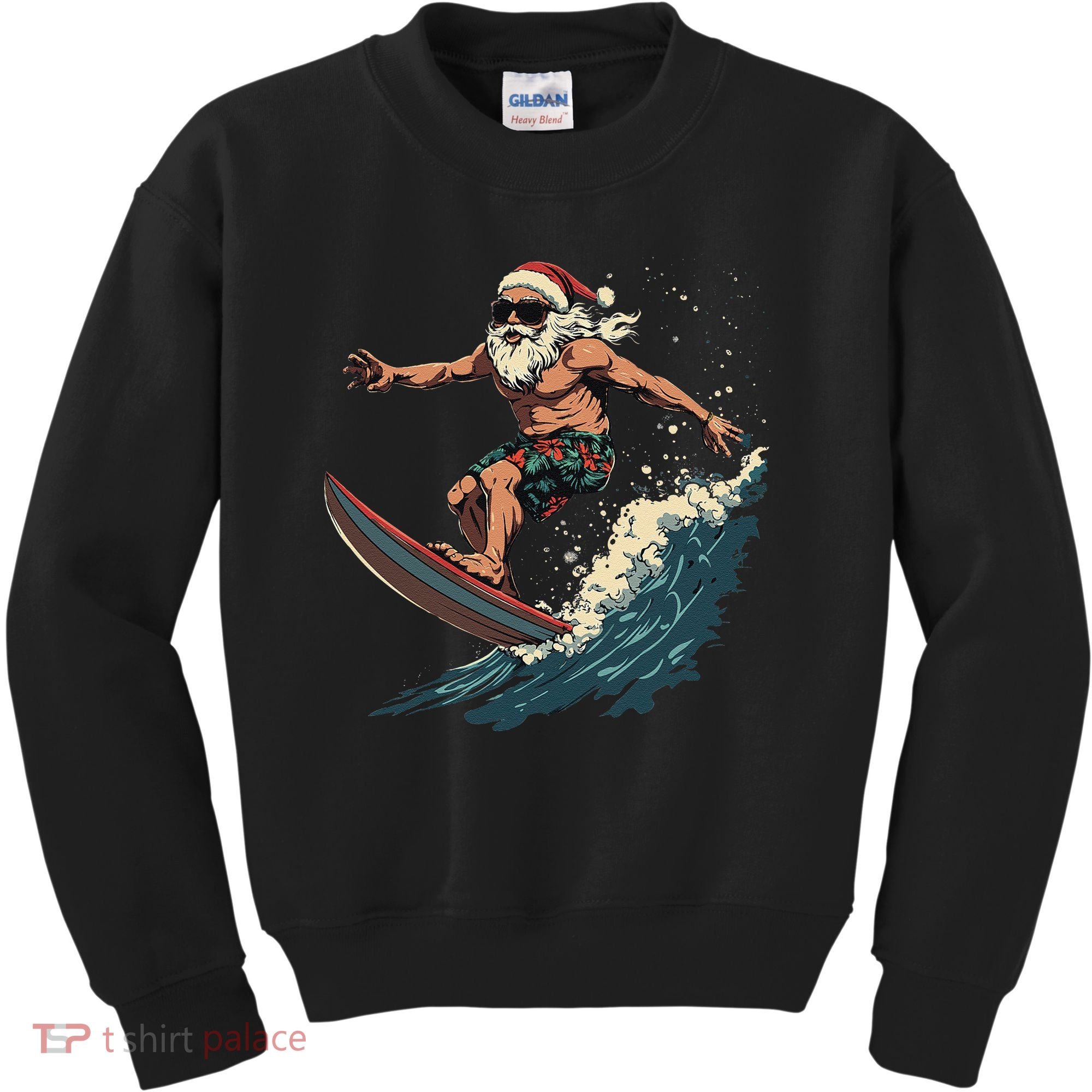 Fun Surfing Santa Christmas Santa Catching Waves Surf Lover Kids Sweatshirt